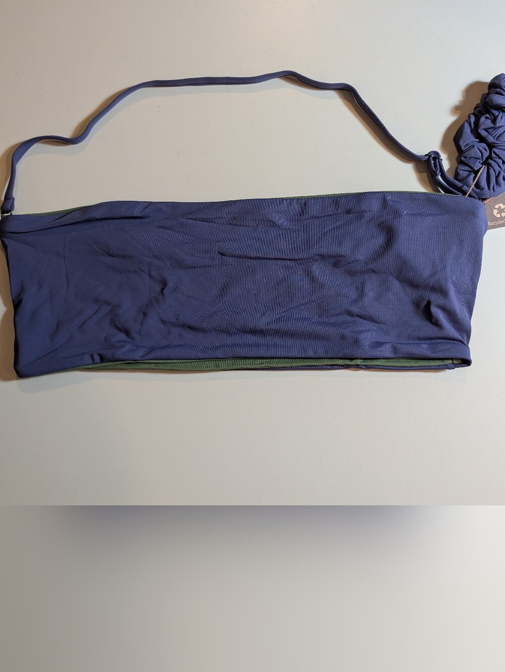 Au Naturel Woman's Size 12 Navy Bandeau Swim Top with Olive Trim NWT